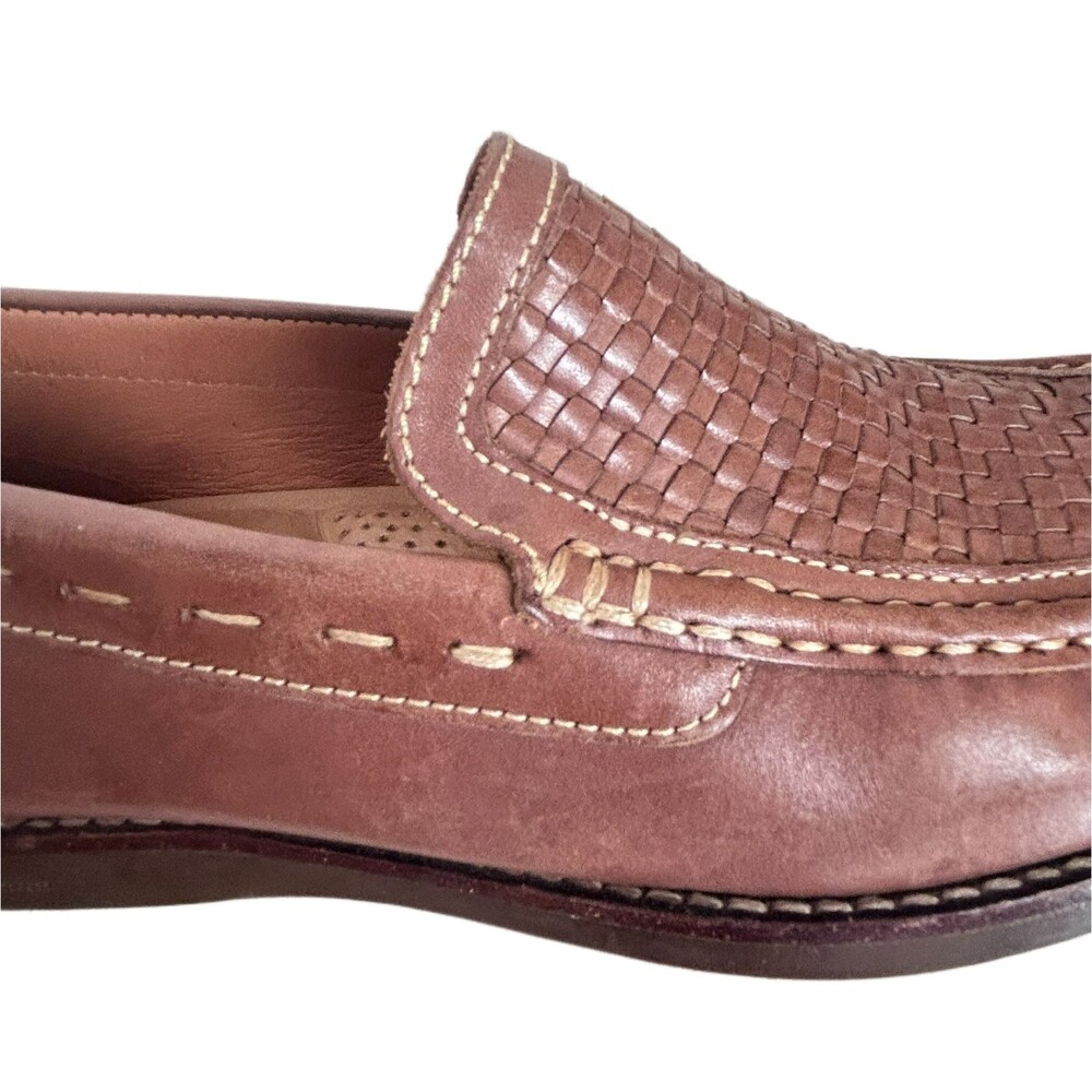Tommy Bahama Mens Shoes  9 Brown Leather Loafers Brooks Bay Woven Vamp - Picture 4 of 11
